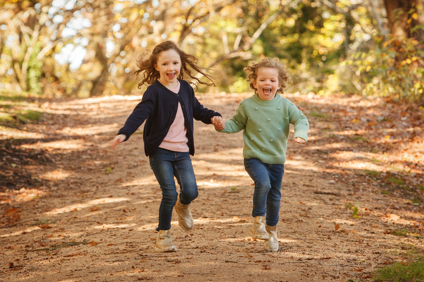 Kids Running in leaves